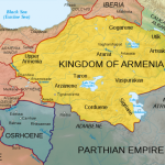 A map from around 50 CE showing Armenia, the eastern part of the Roman Empire and the pre-war Parthia