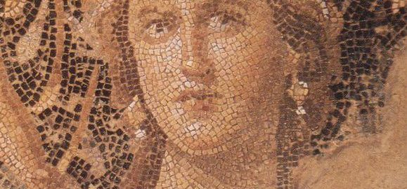 A woman's face on the Roman mosaic