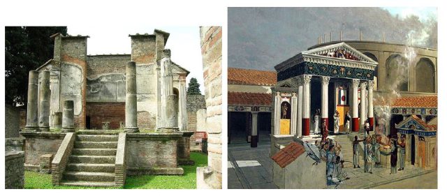 Ruiny świątyni Izydy w Pompejach i rekonstrukcja