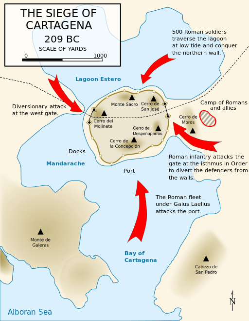 Plan of siege and subsequent phases of attack on the New Carthage