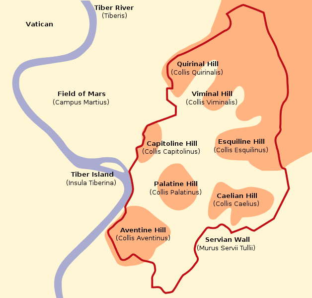 Placement of seven hills (Septimontium) in Rome