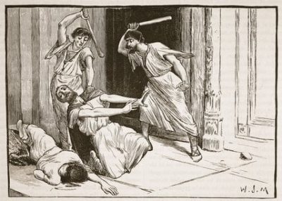 A drawing showing the being beaten to death by Tiberius Gracchus
