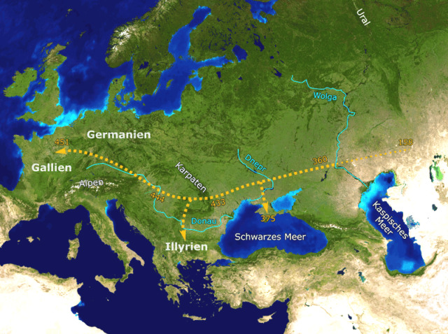 Sugerowana wędrówka Hunów