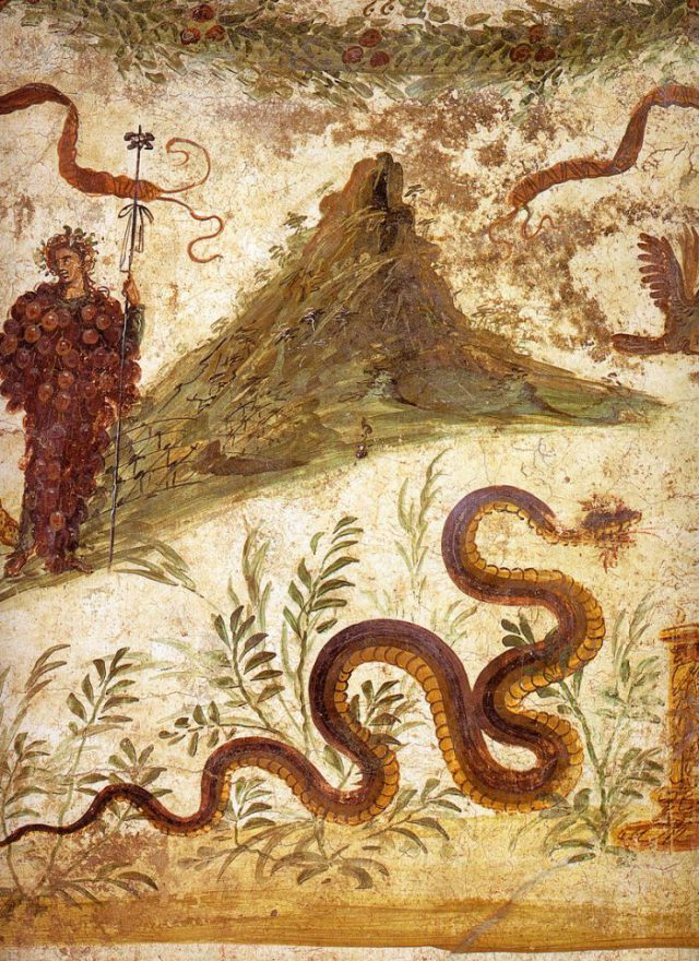A fresco from Pompeii showing Bachus and Mount Vesuvius. As you can see, a volcano with one peak was shown