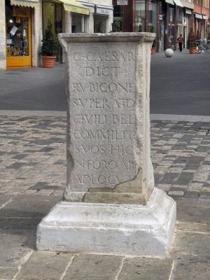 Column in Rimini (Italy) indicating the place where Caesar spoke to soldiers