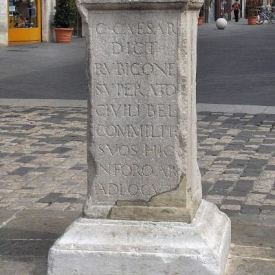 Column in Rimini (Italy) indicating the place where Caesar spoke to soldiers