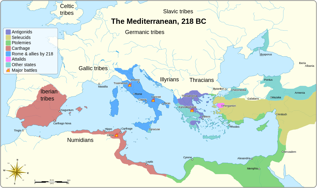 Obszar Morza Śródziemnego roku 218 p.n.e.