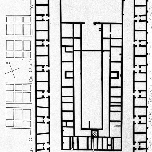 Plan valetudinarium niedaleko Düsseldorfu (Niemcy). Obiekt datowany na I wiek n.e.