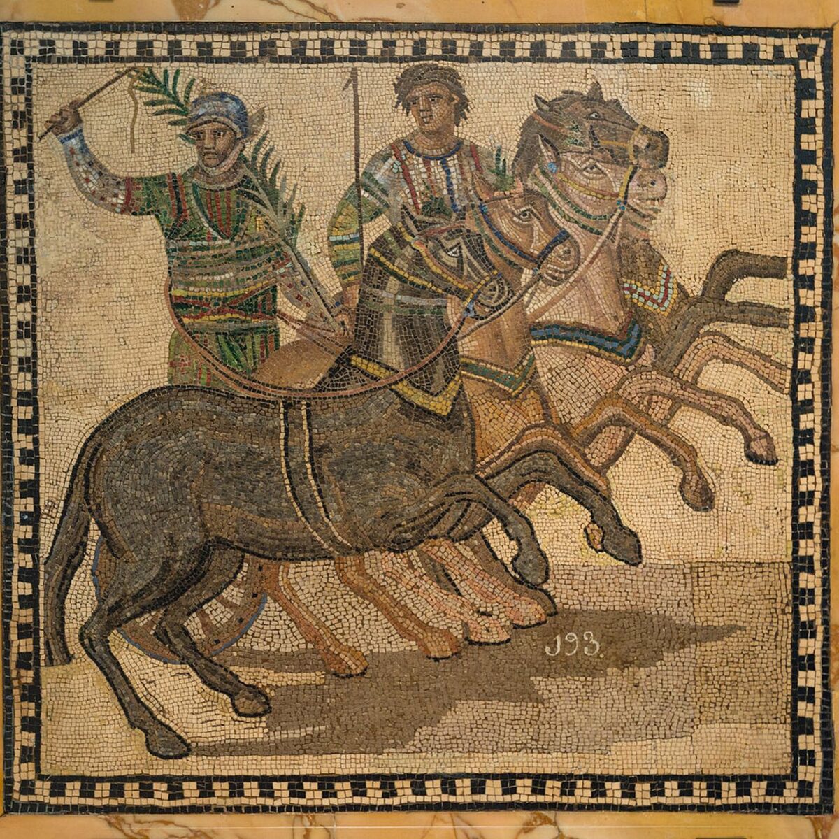 Zwycięzca wyścigu rydwanów na rzymskiej mozaice
