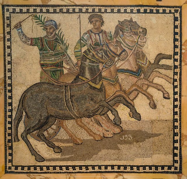 Winner of the chariot race on the Roman mosaic