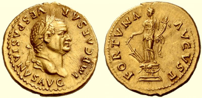 Roman aureus showing Vespasian as emperor