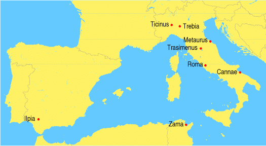 Major battles of the Second Punic War