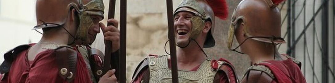 Laughing Roman legionaries in Rome
