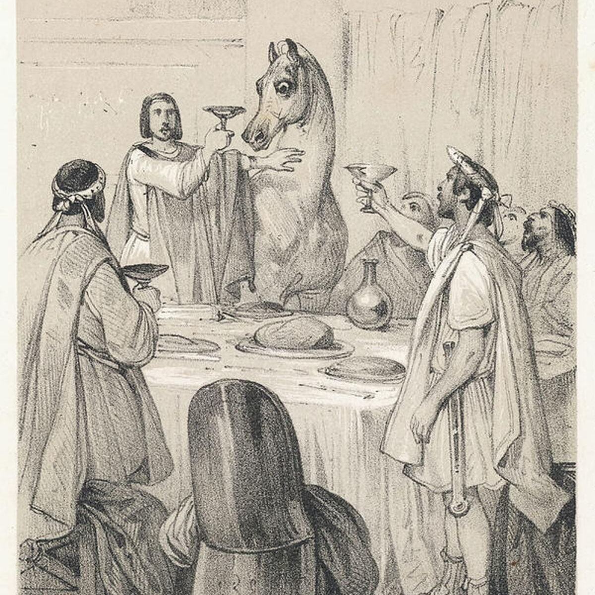 A drawing showing Incitatus at the feast