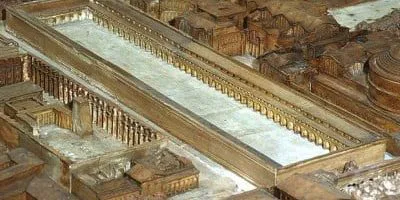 Saepta Julia on the plan of ancient Rome (scale 1:400), from the beginning of the 4th century CE, made by the French architect Paul Bigot