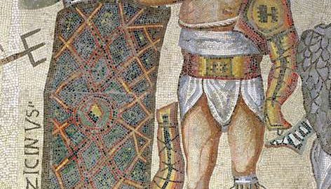 Roman mosaic showing victorious gladiator