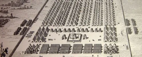 Drawing showing the marching camp of the Romans. Illustration in Florián de Ocampo's book from 1852