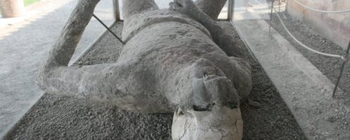 A plaster cast of the body in Pompeii