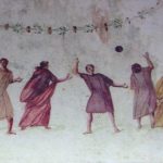Fresk ukazujący antycznych Rzymian grających w piłkę