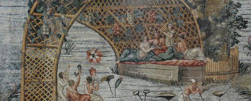 Mosaic showing the feast on the Nile. The site is located in the National  Archaeological Museum in Palestrina (Italy)