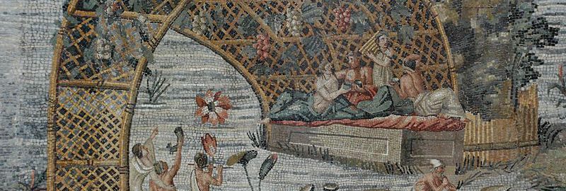 Mosaic showing the feast on the Nile. The site is located in the National  Archaeological Museum in Palestrina (Italy)