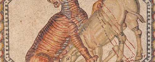 Roman mosaic showing a tigress and a donkey