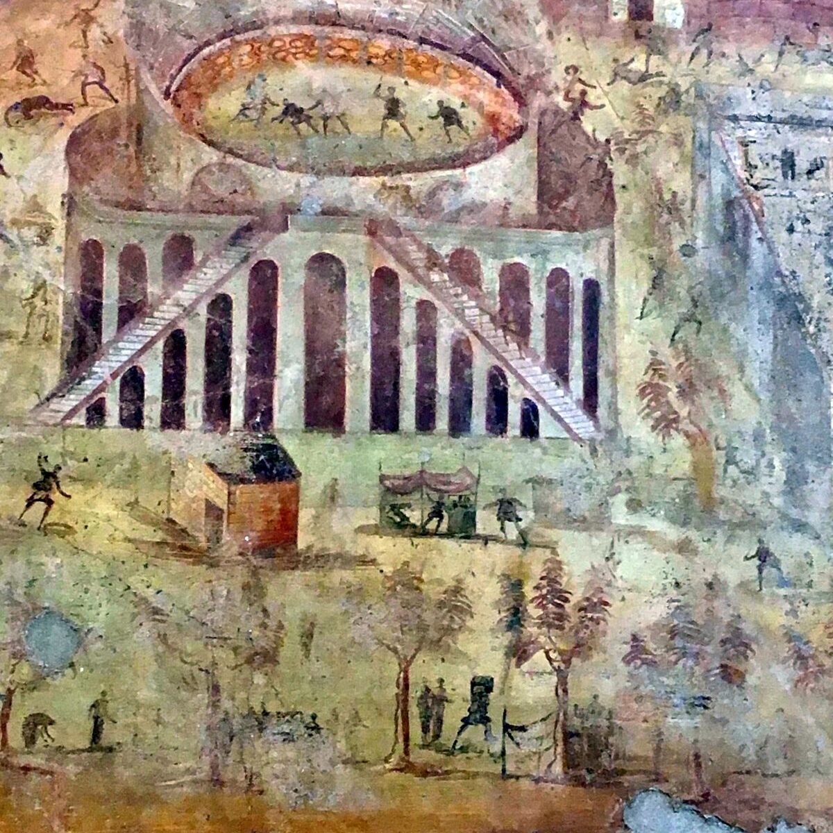 Pompeian fresco showing the clash of fans in the arena