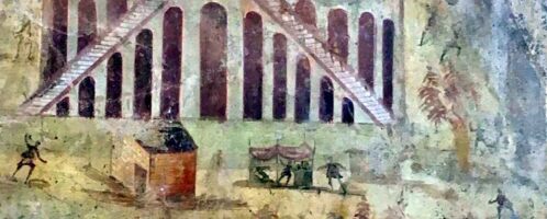 Pompeian fresco showing the clash of fans in the arena