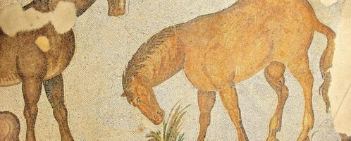 Horse on a Roman mosaic in Ostia