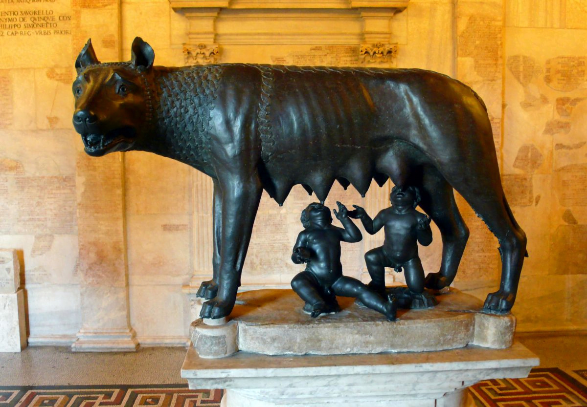 The famous sculpture of the feeding wolf Romulus and Remus