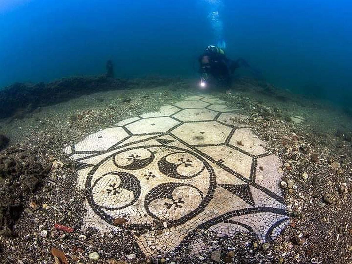Roman mosaic located under the water in Baiae