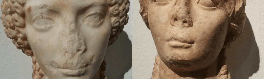 Marble busts of two unknown Roman women