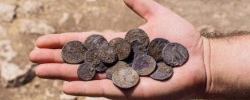 Antique coins in a wall in Israel