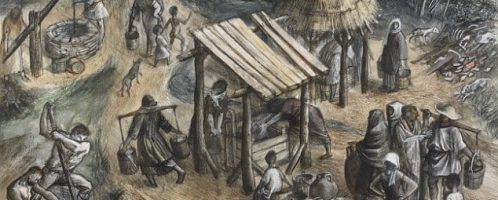 A drawing showing an ancient settlement in Britain