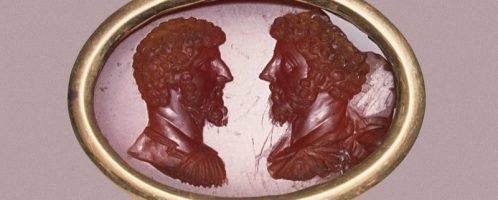 A beautiful image of Marcus Aurelius and Lucius Verus made of carnelian