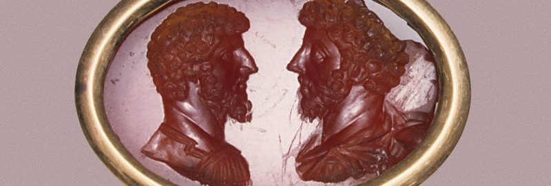 A beautiful image of Marcus Aurelius and Lucius Verus made of carnelian