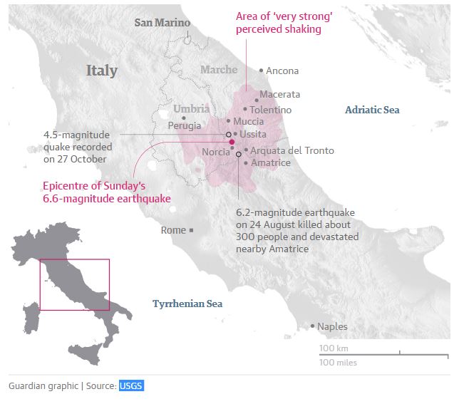 Silne trzęsienia ziemi w środkowej Italii