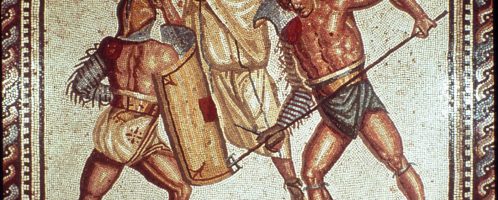 Mosaic showing gladiators during the fight