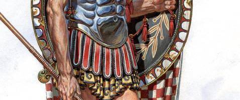 Hoplite in muscular armor