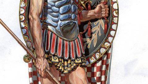 Hoplite in muscular armor
