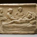 A birthing scene on a Roman sculpture