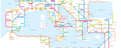 Map showing Roman roads in form of metro line diagram