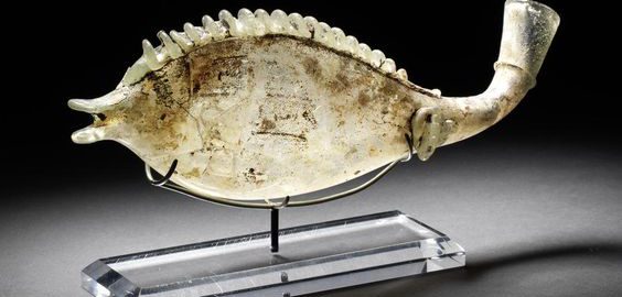 Roman glass vessel in the shape of a fish