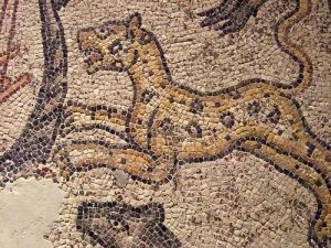 Roman mosaic showing a predatory cat