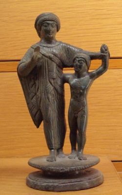 Etruscan, deified mother with child, 500-450 BCE