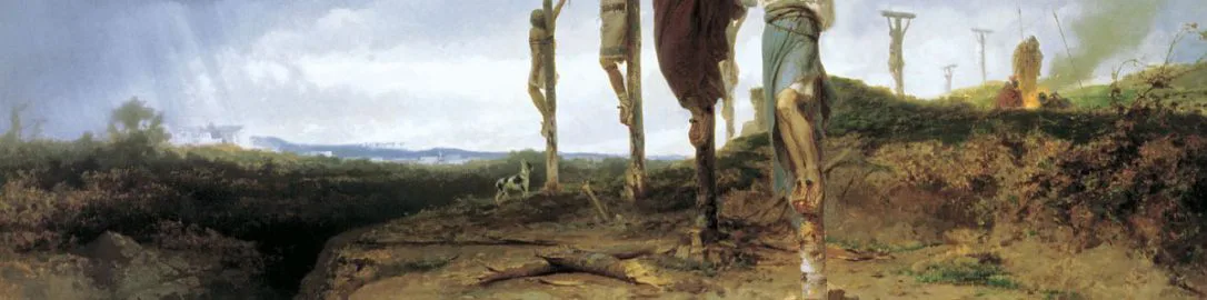 A painting by Fyodor Bronnikov showing the crucified insurgents along the Appian road from Rome to Capua