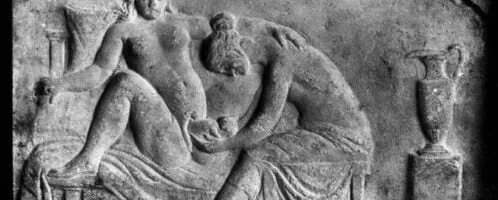 Childbirth depicted in relief