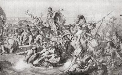 Wizja inwazji Rzymian, pod przywództwem Cezara, na Brytanię