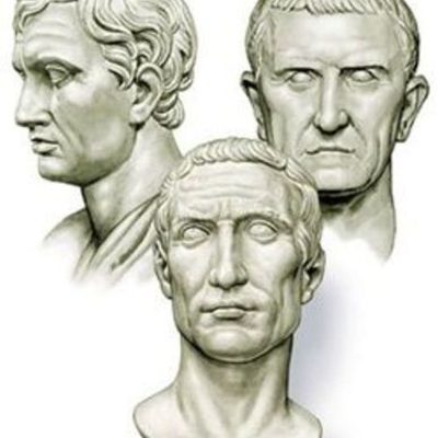 Three influential politicians: Pompey, Crassus and Caesar