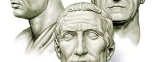 Three influential politicians: Pompey, Crassus and Caesar┬á